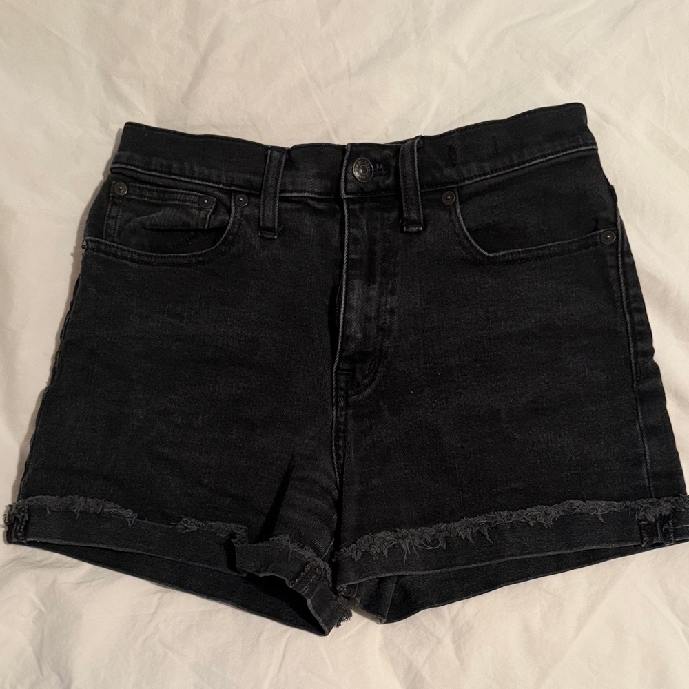 Madewell Women's Black High-Rise Frayed Hem Denim Shorts